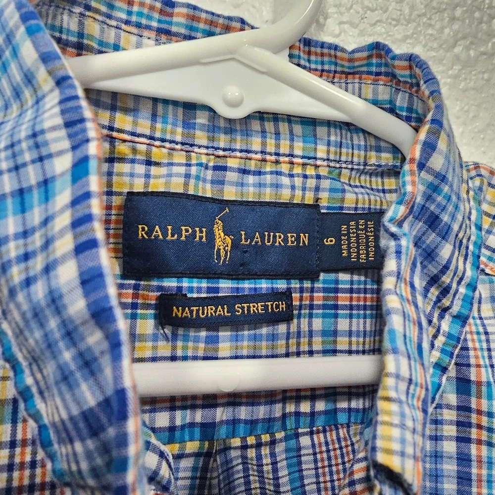 Ralph Lauren Boys Blue Plaid Short Sleeve Button Down Shirt Size 6
